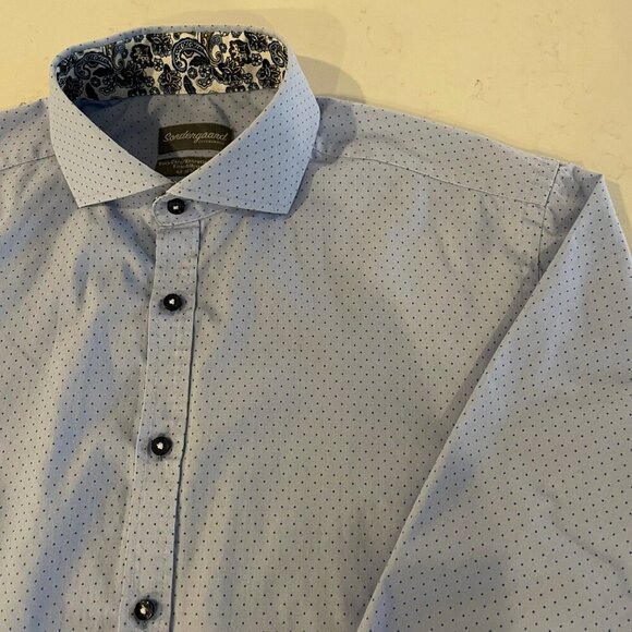 Sondergaard Copenhagen LS Button Down Fitted Polka Dot Print Shirt Blue Sz 16.5 - Picture 4 of 12